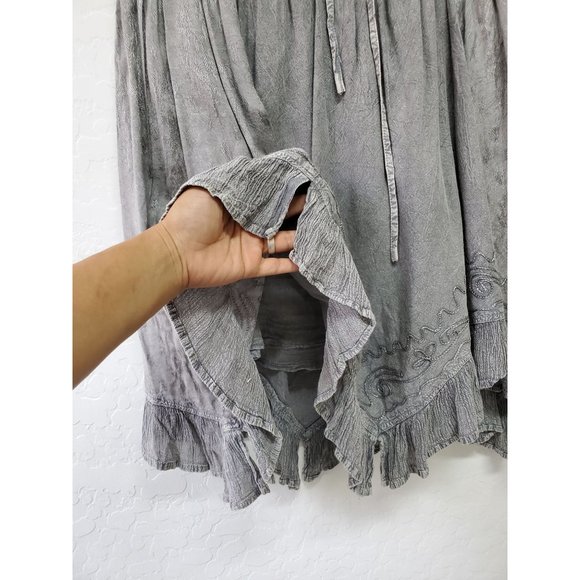 Just Cruising Embroidered A-Line Boho Skirt Hi-Low Rayon Gray One Size - Picture 4 of 6